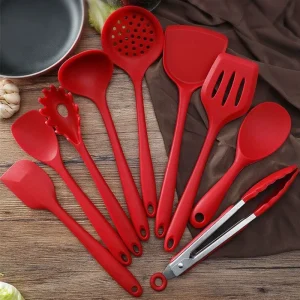 Set da cucina in silicone realizzato da chef da 1/9 pezzi – Spatola antiaderente sicura, resistente al calore e cucchiaio a fessura |   Elementi essenziali per il lavastoviglie 1