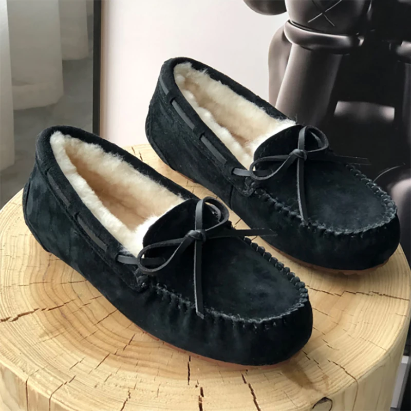 Nuove scarpe invernali piatte da donna in vera pelle di lana naturale al 100% mocassini da donna mocassini casual scarpe invernali taglie forti 5