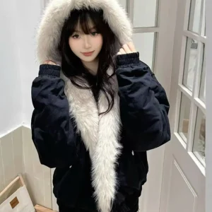 2025 Y2k Americano nuova Giacca Retro Colletto di Lana Con Cappuccio di Cotone Peluche Da Uomo di Strada Hip Hop Gotico Harajuku Cappotto Giacca Oversize 1