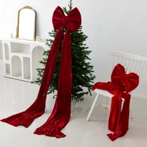 Ciondolo con fiocco di Natale super grande, velluto rosso, albero di Natale, ornamenti pendenti con fiocco per la decorazione domestica, decorazione per regali per feste di Capodanno 1