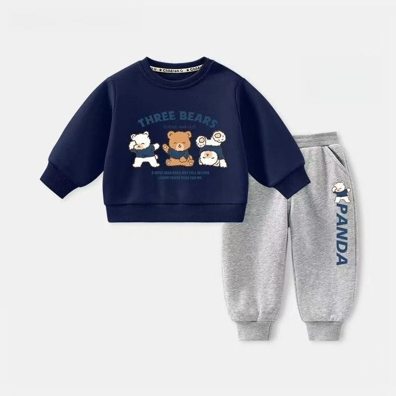 Set di vestiti per neonata Autunno Kid Felpe stampate Pullover Top e pantaloni 2 pezzi Completo per bambini Ragazzi Moda Tute Abiti 3