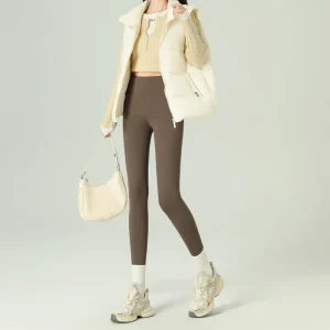 Pantaloni da squalo in pile autunno inverno per donna Collant coreani a vita alta Leggings caldi Donna Pantaloni sportivi da yoga in peluche elastico Donna 1