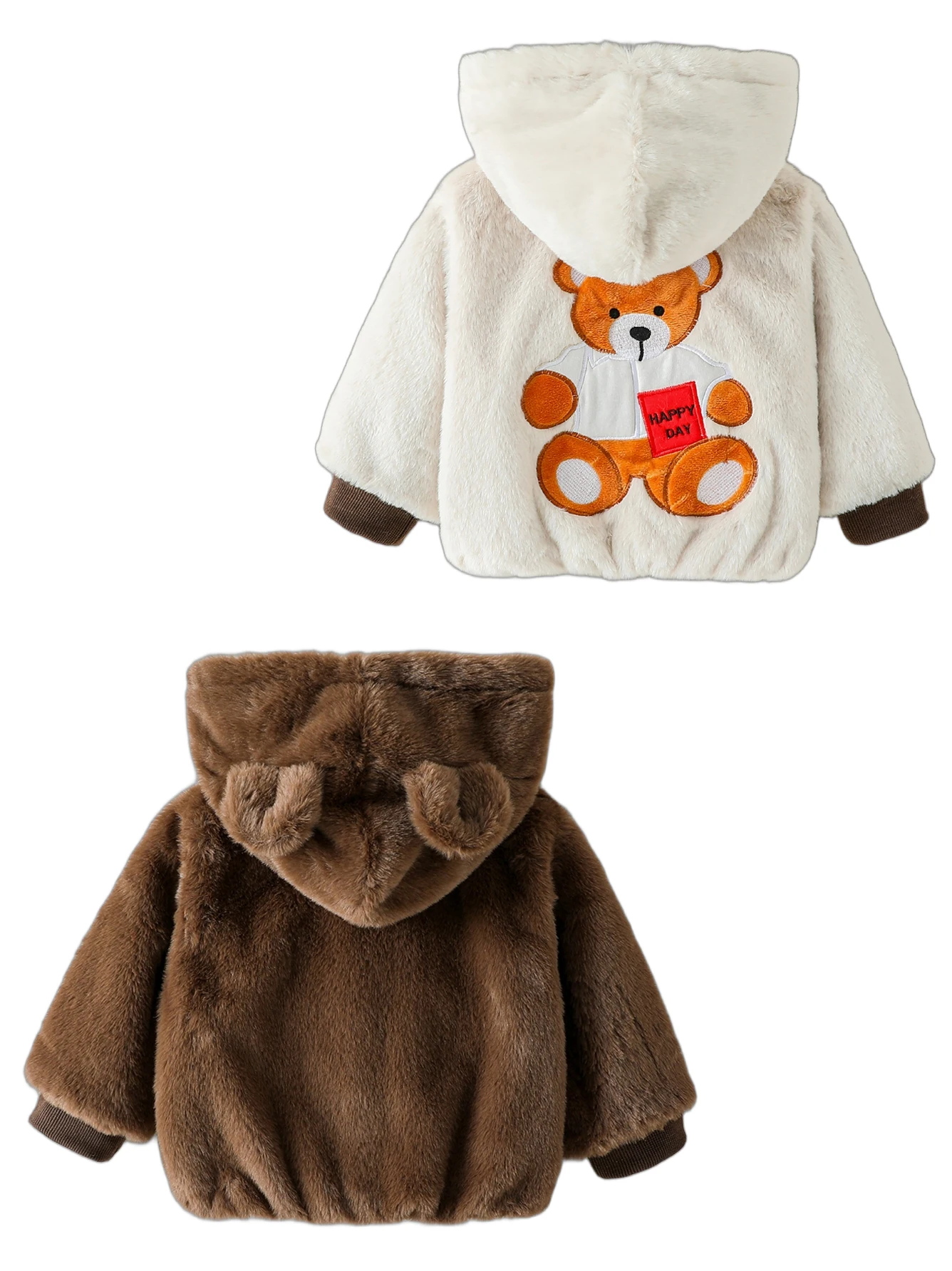 Peluche Neonate Ragazzi 1-3Y Cappotto Autunno/Inverno Tenere al caldo Cerniera Capispalla con cappuccio Cappotto infantile Orso carino Indossalo su entrambi i lati 2