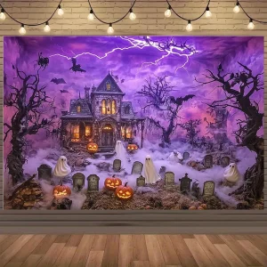 Banner per feste in stoffa per sfondo fotografico di casa stregata di Halloween, non è necessario per l'elettricità, diverse dimensioni tra cui scegliere 1