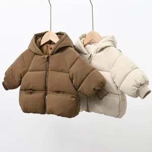 Ragazzi Ragazze Piumini addensati Bambino Inverno Caldo Giacche con cappuccio Capispalla Bambini Moda Cappotto tinta unita Abbigliamento casual per bambini 1