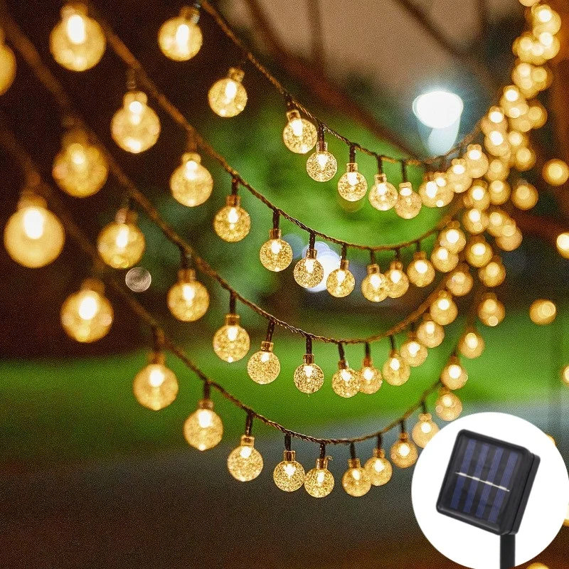 Luci a stringa solari a LED da 12 m Luci a globo di cristallo impermeabili per esterni con 8 modalità di luce da giardino per decorazioni per alberi di feste in patio 2