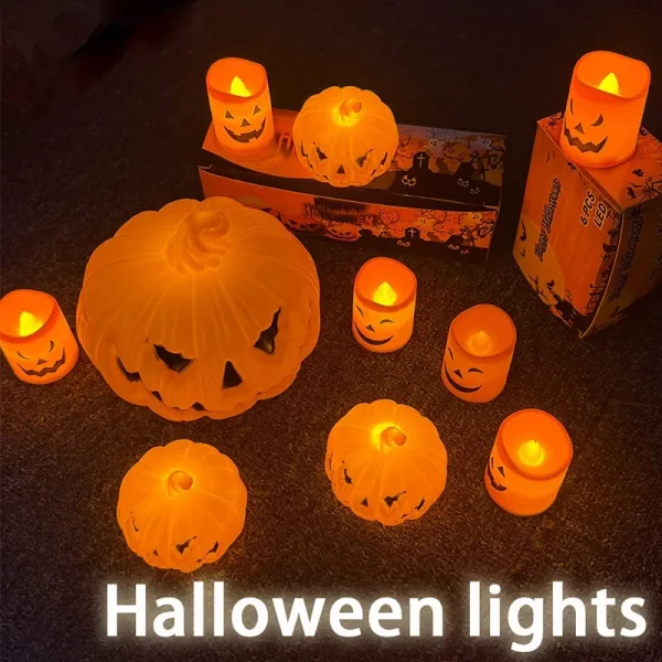 Lanterna di zucca Luce di candela Teschio di Halloween Fantasma Lampada per bambini Regalo per la camera da letto Decorazione per feste in giardino Luce d'atmosfera 2
