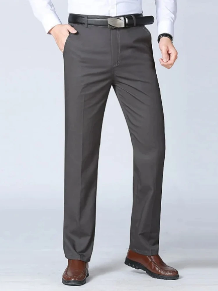 Pantaloni da abito sottili estivi da uomo Casual Autunno spesso 100% cotone Pantaloni elasticizzati classici alla moda da lavoro Abiti di marca maschile GOZBKF 3