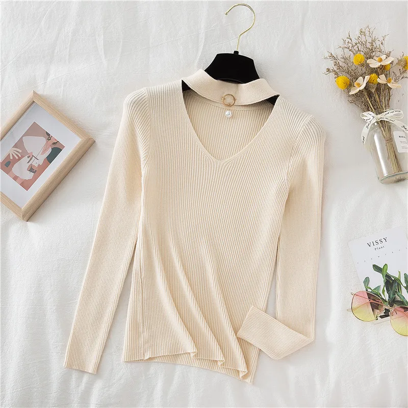 Woherb 2025 Basic scollo a V che borda solido autunno inverno maglione pullover donna maglioni lavorati a maglia maglione Badycon elasticizzato sottile Mujer 4