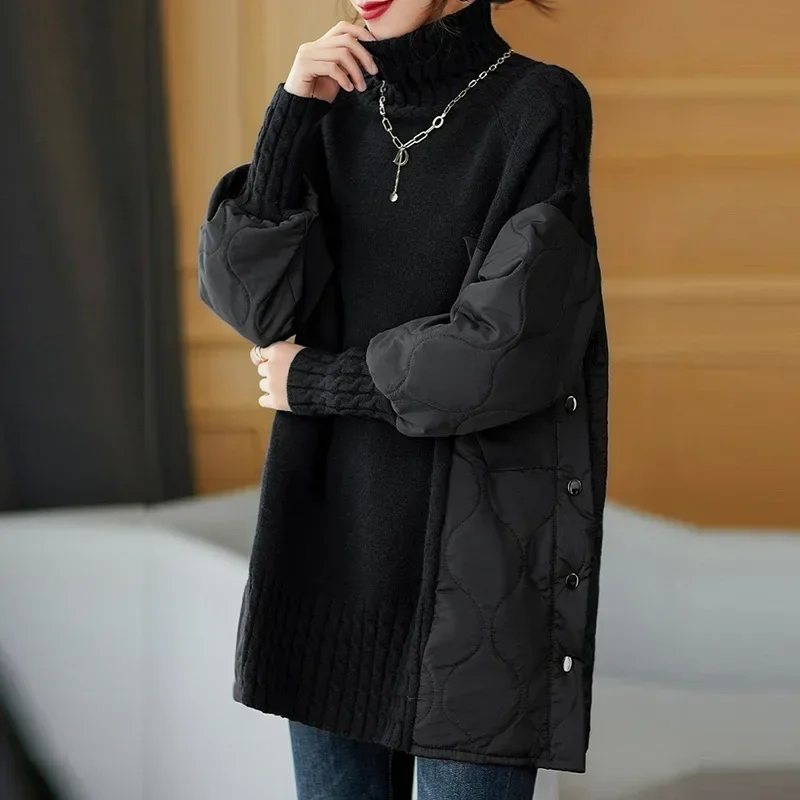 Maglione ispessito di media lunghezza da donna autunno/inverno nuovo stile polo taglie forti/collo tartaruga caldo top in maglia a maniche lunghe alla moda 2