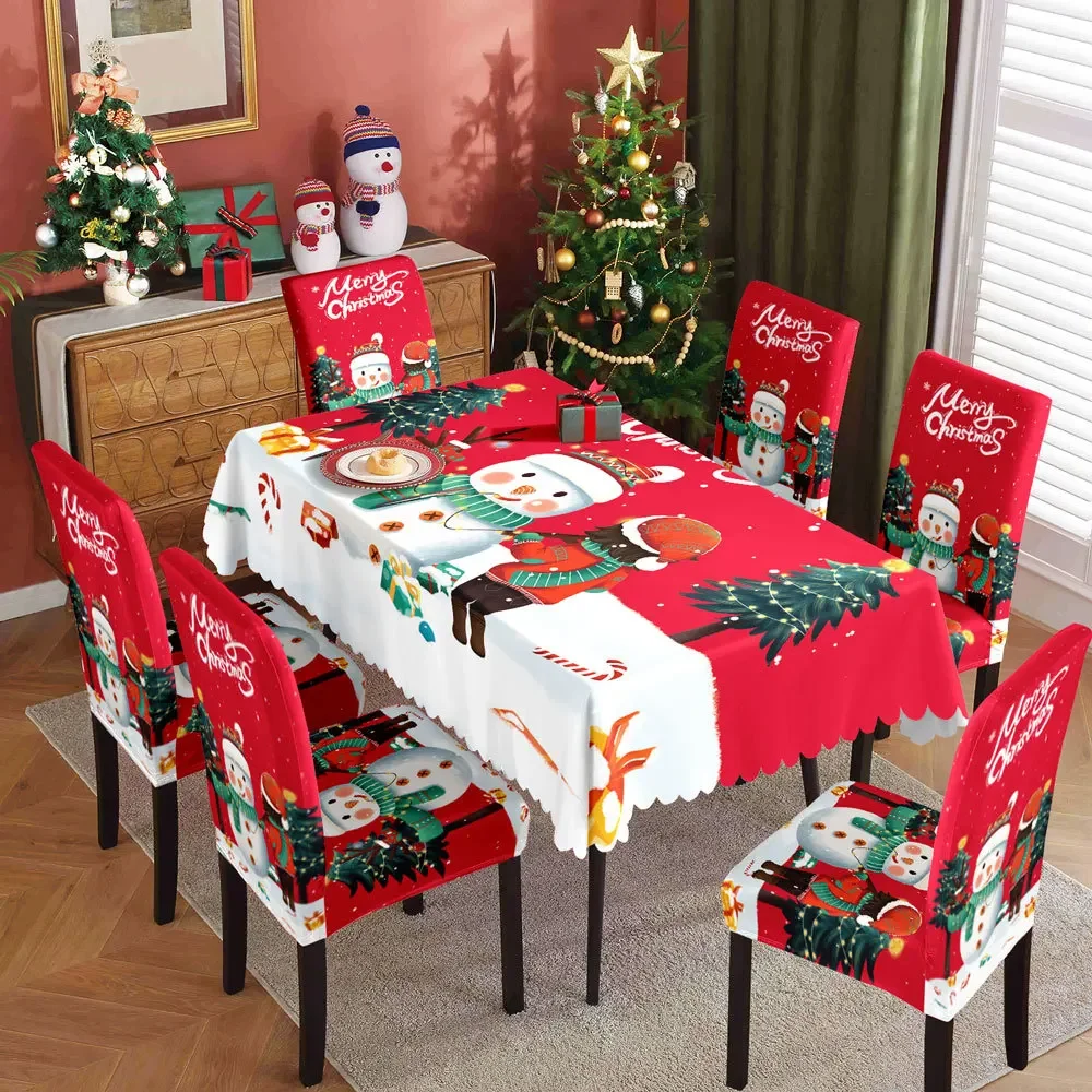 1SET natale impermeabile stampato tovaglia ristorante casa stampata coprisedia natale tovaglia coprisedia decorazione set 6