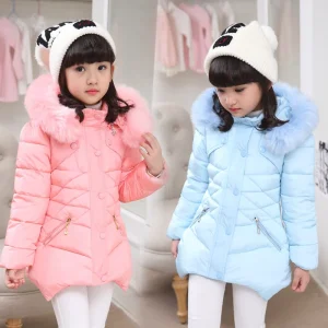 2025 Nuove giacche invernali per ragazze Cappotto Moda Stile lungo Capispalla con cappuccio Addensare Abbigliamento caldo per bambini 3 4 5 6 8 10 12 anni 1