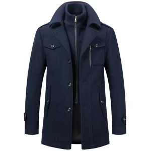 Trench di lana moda uomo autunno inverno moda giacca medio lunga uomo doppio colletto cappotto con cerniera frangivento soprabito di lana 1