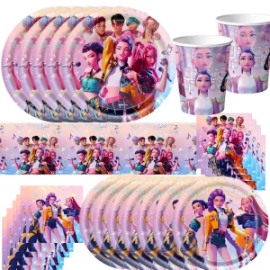 K-Pop Demon Hunters Decorazioni di compleanno Stoviglie per feste di compleanno per ragazze Set di palloncini Piatti per tazze Bomboniere per ragazze Fornitura di guerrieri Kpop 1