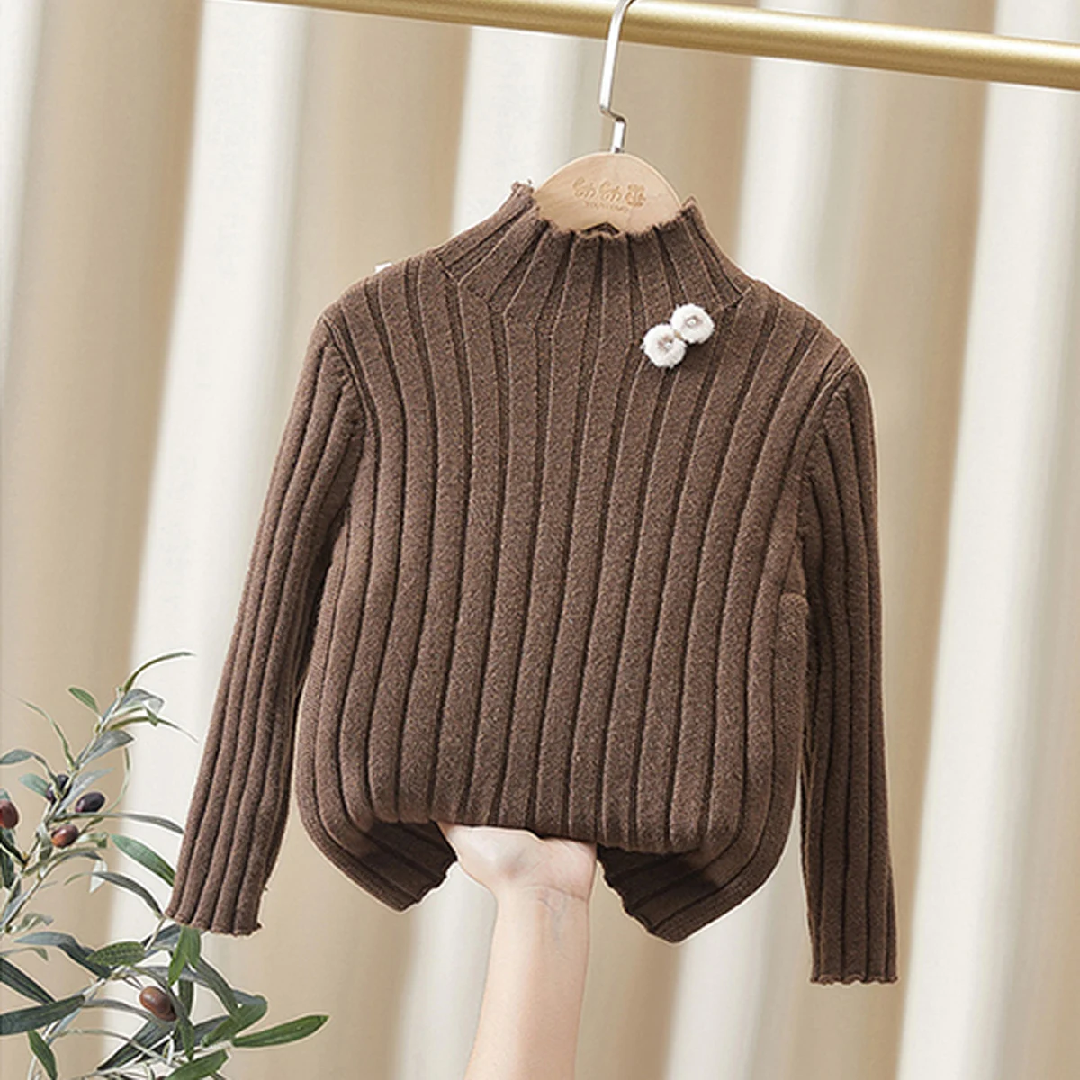 Abiti invernali per bambini e ragazze, pullover lavorato a maglia con fiocco caldo, top per bambini, maglione T-shirt slim fit con ago piatto in stoffa per ragazze 2