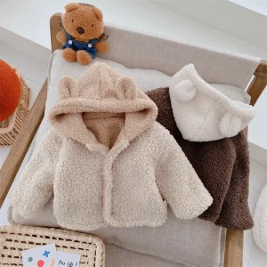 Neonati maschi Ragazze Peluche Giubbotti Bambini Soffici Cappotti Invernali Bambini In Pile Spessa Tuta Sportiva Bambino Con Cappuccio Caldo Imbottito Abbigliamento 1-6Y 1