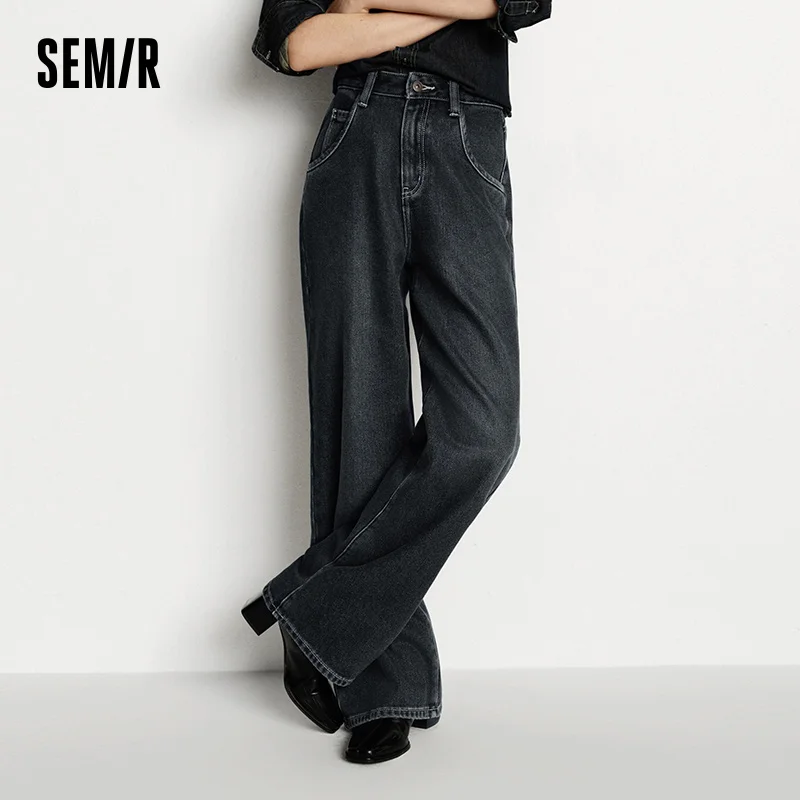 Semir Jeans Donna Gamba larga Foderato in pile Comodo Vita alta Inverno 2025 Nuovi pantaloni lunghi fino al pavimento con effetto allungamento delle gambe 2