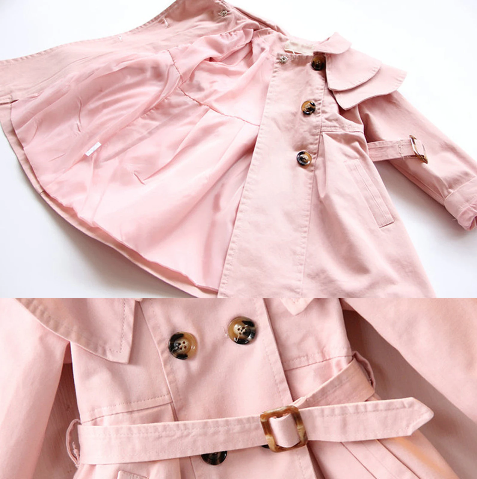 Trench per bambina doppio petto con volant e cintura invernale a maniche lunghe giacca a vento casual per bambini Trench per bambini 5