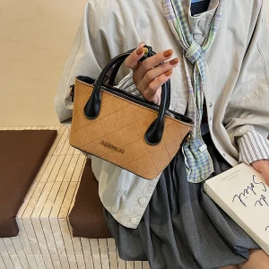 Borsa con manico superiore in pelle scamosciata retrò autunnale di marca originale Borsa tote piccola da donna in stile francese Borsa a tracolla vintage con tracolla 1