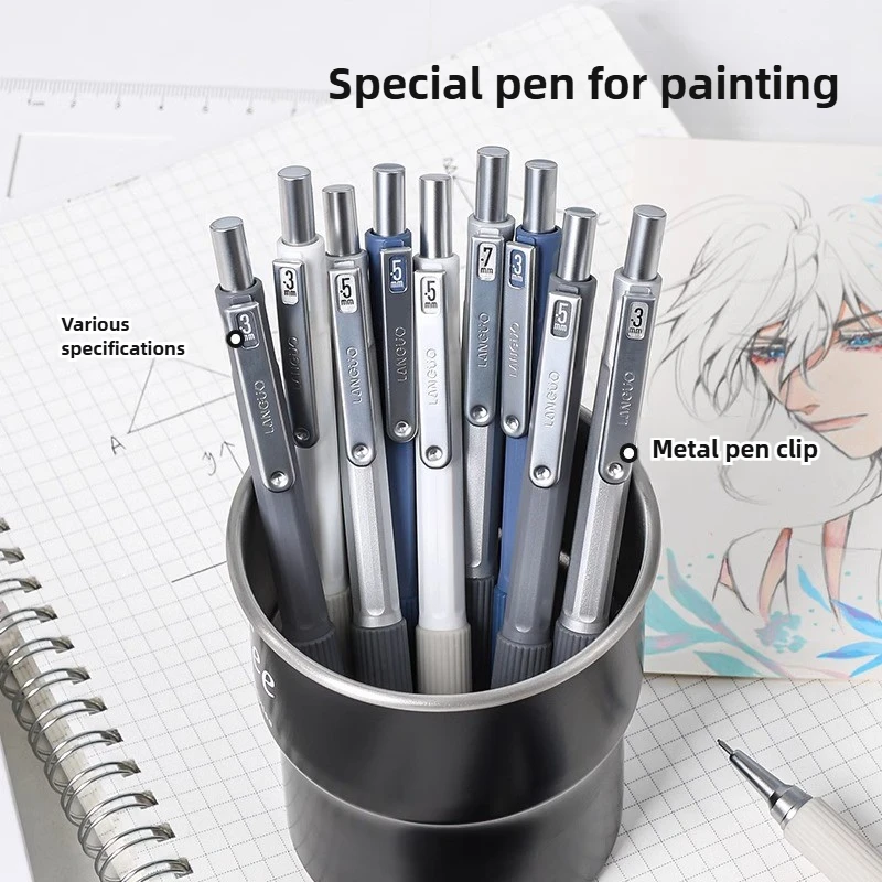 LANGUO Matita meccanica in metallo a bassa gravità per disegno con impugnatura morbida 0,3/0,5/0,7 mm Set di matite HB con mine Materiale scolastico di cancelleria 5