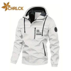 CHRLCK Giacche da trekking impermeabili da uomo Giacca da campeggio antivento Giacca a vento da uomo con cappuccio Pesca Trekking Stampa Giacca da uomo Casaco 1