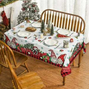 Scottish buffalo tablecloth for Christmas gnome truck Holiday decorations Waterproof tablecloth washable with Christmas snowflakes Christmas decorations 1