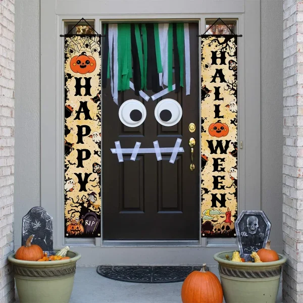 Happy Halloween Banner Zucca Fantasma Halloween Trucco Distico Decorazione per feste Portico Segno Interno Esterno Appeso a parete Sfondo 4