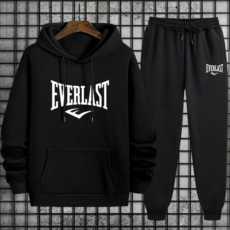 2025 Felpa con cappuccio per abbigliamento sportivo da uomo nuovo arrivo e pantaloni sportivi neri Autunno Inverno Moda casual urbana Tuta con cappuccio calda 2