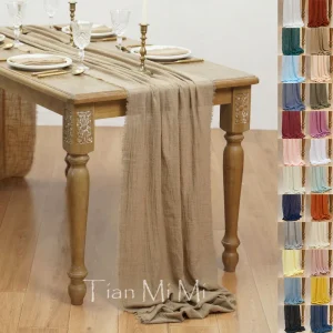 Runner da tavolo in garza di cotone rustico, tela da pranzo, struttura in bava retrò, vintage, per decorazioni natalizie in lino per feste di matrimonio 1