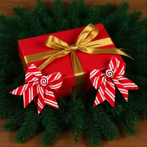 Fiocco a strisce di caramelle Fiocco di ghirlanda di Natale Fiocco di Natale adatto per ghirlanda di albero di Natale Nastro per porte e finestre Regalo per feste esterne 1