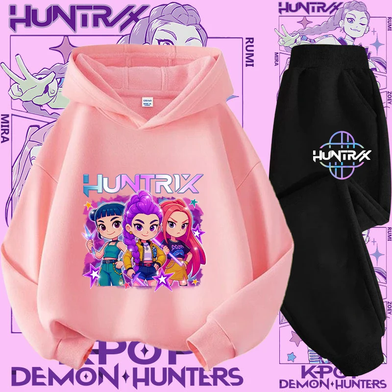 Camicia sportiva con stampa cartoon 2 pezzi Nuovo set maglione con cappuccio per bambini - K-pop Demon Hunter Girl Cute Casual Top per bambini 1
