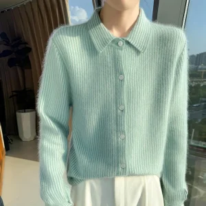 Nuovo cardigan da donna lavorato a maglia autunno e inverno 2025 con maglione in puro cashmere visone al 100%, jack a maniche lunghe slim fit alla moda 1