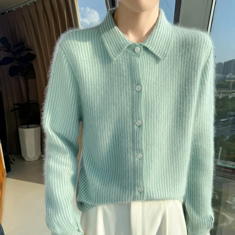 Nuovo cardigan da donna lavorato a maglia autunno e inverno 2025 con maglione in puro cashmere visone al 100%, jack a maniche lunghe slim fit alla moda 1