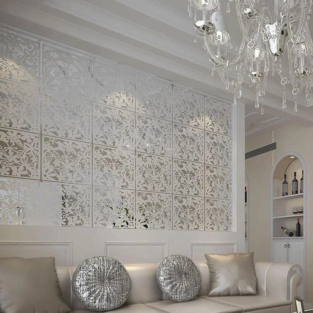 Divisori per stanze sospese 40 x 40 cm Divisori per stanze sospese a parete in PVC per decorazioni per la casa Soggiorno Sala da pranzo Camera da letto Bianco - Confezione da 12 3