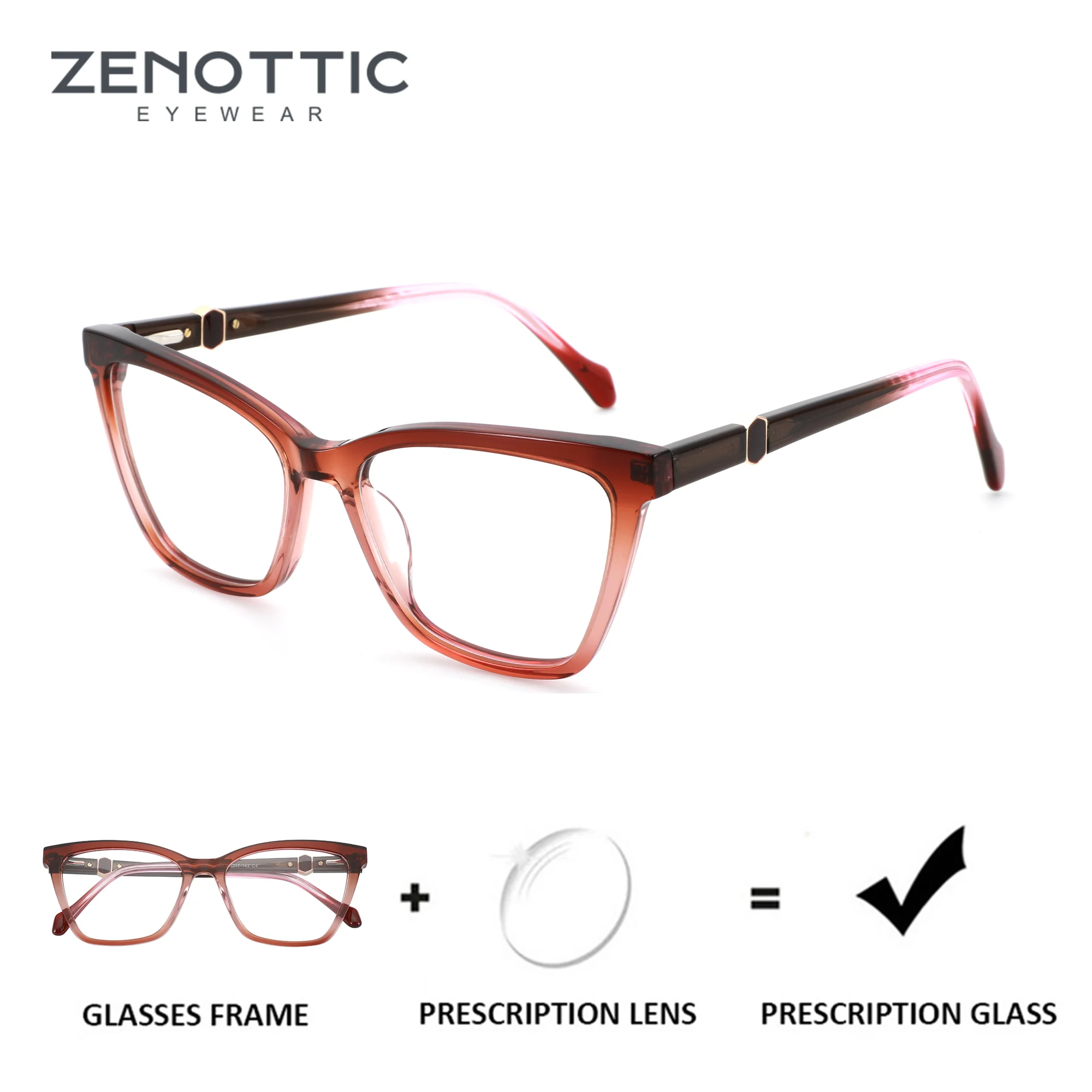 ZENOTTIC (taglia M) 2025 Occhiali da vista a farfalla moda Donna Occhiali da vista ottici quadrati in acetato fatti a mano 1