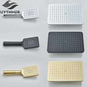 Uythner Soffione doccia di lusso in plastica ABS quadrata Soffione doccia a pioggia cromato nero Accessorio per rubinetto del bagno Spray manuale 1
