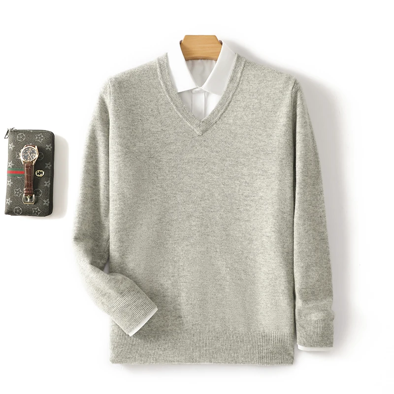 2025 Autunno Inverno da uomo 100% lana merino con scollo a V pullover casual business maglione versatile confortevole morbido abbigliamento interno lavorato a maglia 3