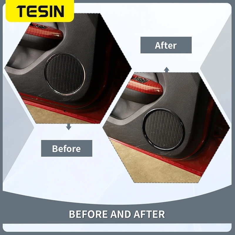 TESIN ABS In Fibra di Carbonio Auto Porta Interna Audio Altoparlante Decorazione Copertura Accessori per Ford Mustang 2015-2020 2021 2022 2023 2