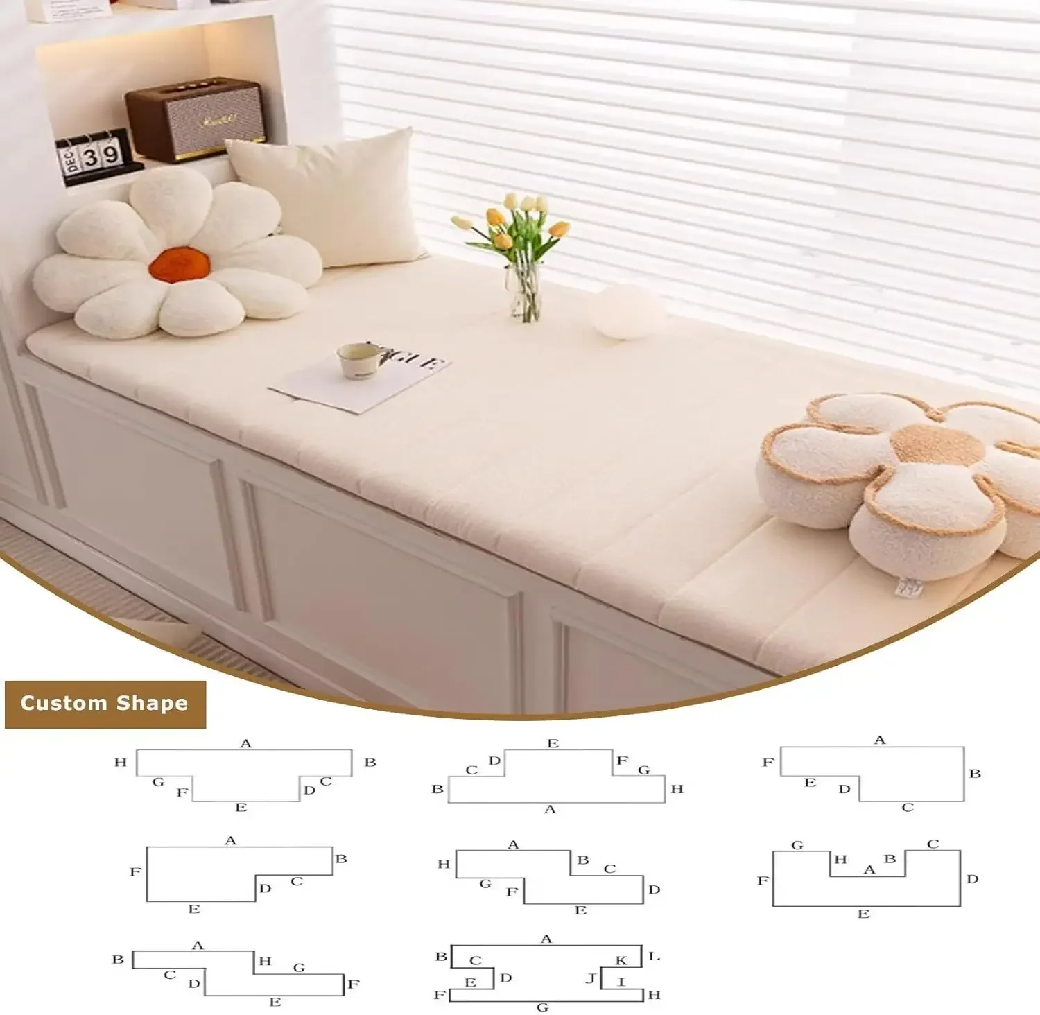 Cuscini da panca impermeabili personalizzati da 6 cm Cuscino per sedile per sedia a bovindo in velluto Teddy per interni/esterni Cuscino decorativo Schienale per altalene da giardino 6