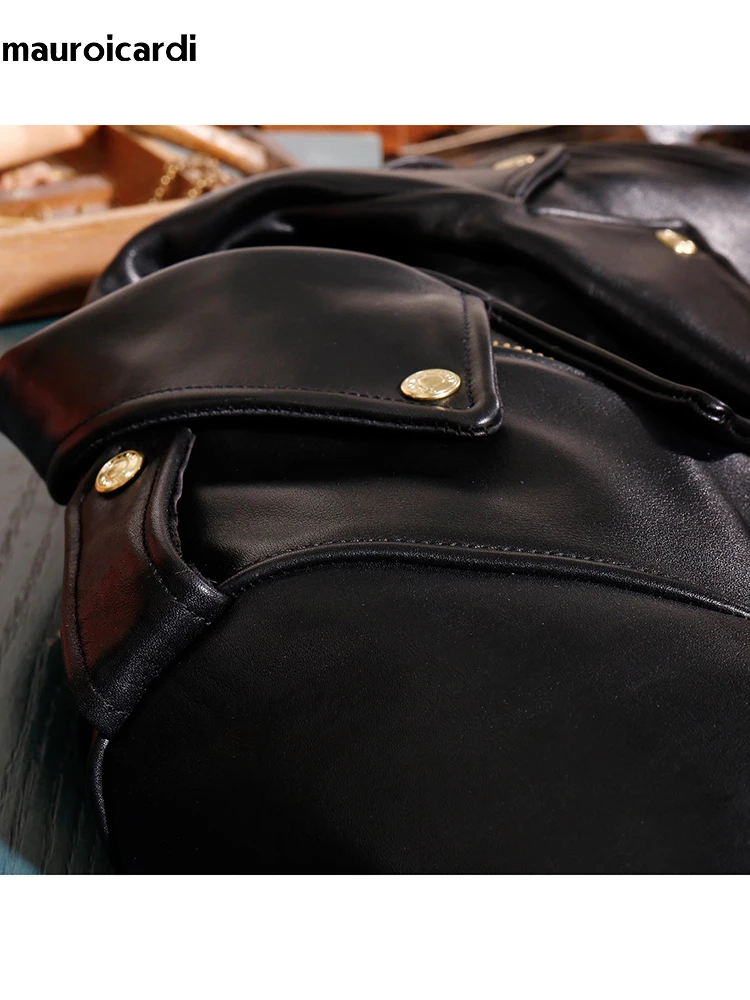 Mauroicardi Autunno Fresco Bello Corto Nero Duro Pu Pelle Biker Moto Giacca Da Uomo di Lusso Del Progettista Americano Retro Abbigliamento 2024 4
