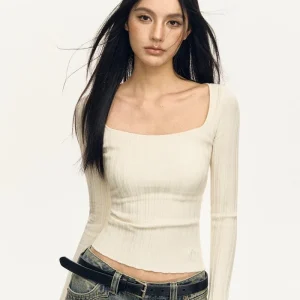 Yilun Design retrò alla moda di fascia alta sensazione base t-shirt a maniche lunghe abbigliamento primaverile da donna 2025 nuovo articolo 1