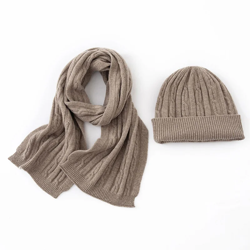 Cappello di lana da donna Sciarpa Set Twist Flower Cap Autunno Inverno 100% lana merino lavorata a maglia unisex vintage sciarpa calda cappello di moda solido 3