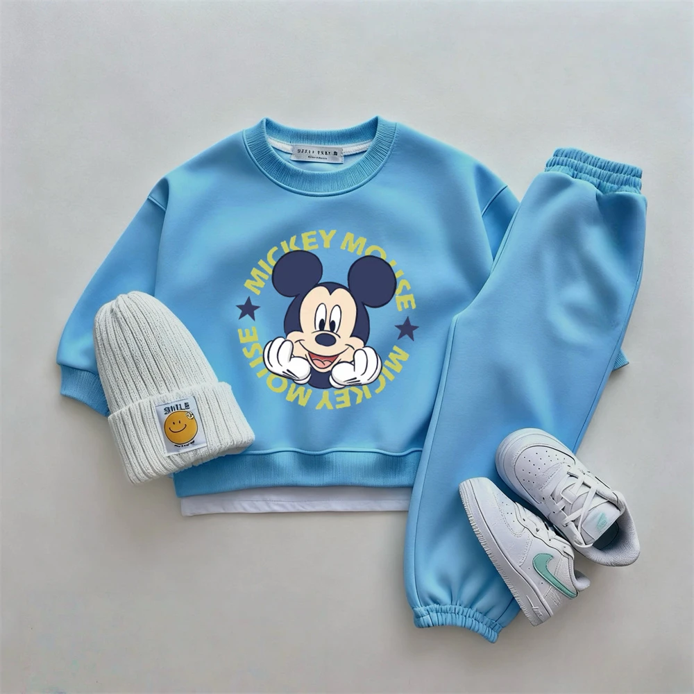 Top + Pantaloni 2 pezzi Felpe stampate Topolino Tute tinta unita Costume di moda per ragazzi Bambino Cartoon Abiti a maniche lunghe 2
