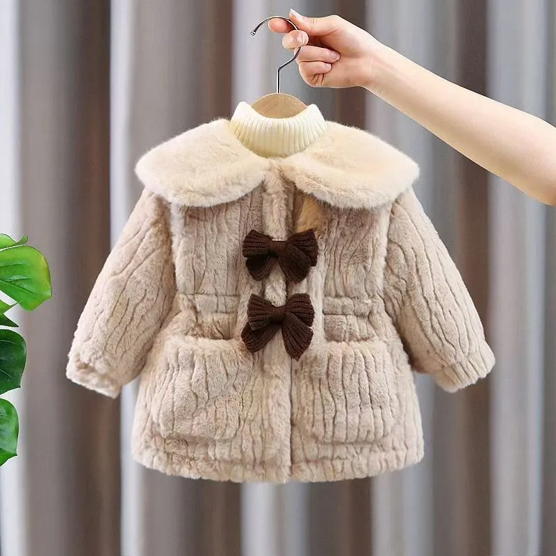 Bambini Ragazze Bambino Soffici Giubbotti Bambini Pelliccia Sintetica Fiocco Cappotti Inverno Spessore Caldo Tuta Sportiva Risvolto Abiti Casual 1-5 Anni 3