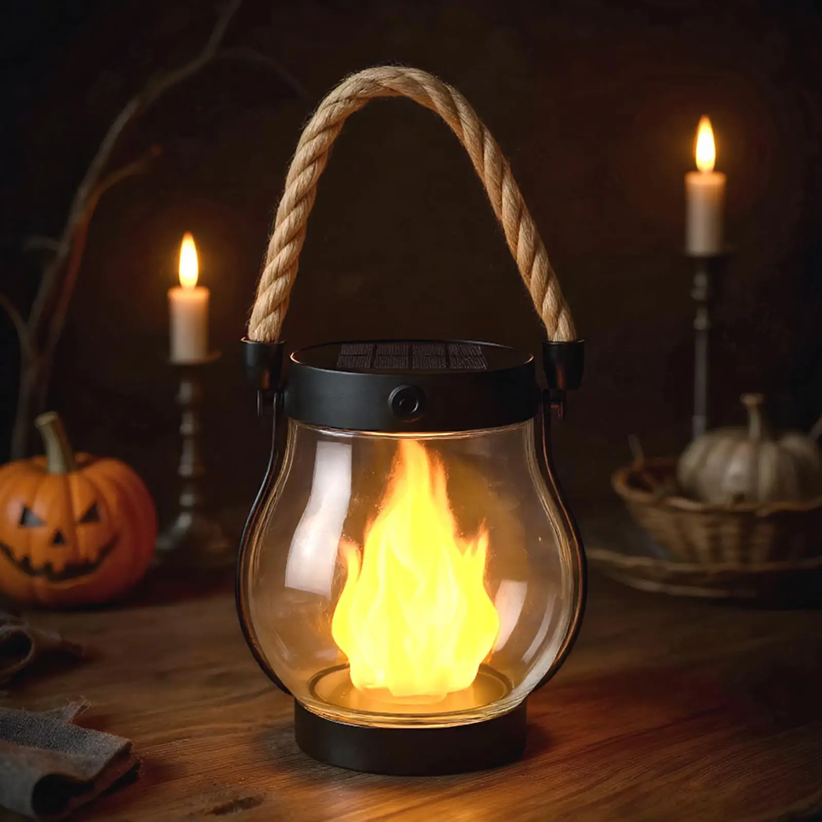 2025 Lanterna solare tremolante di Halloween con fiamme danzanti Luci da giardino con ricarica USB per la decorazione del giardino della casa stregata 3