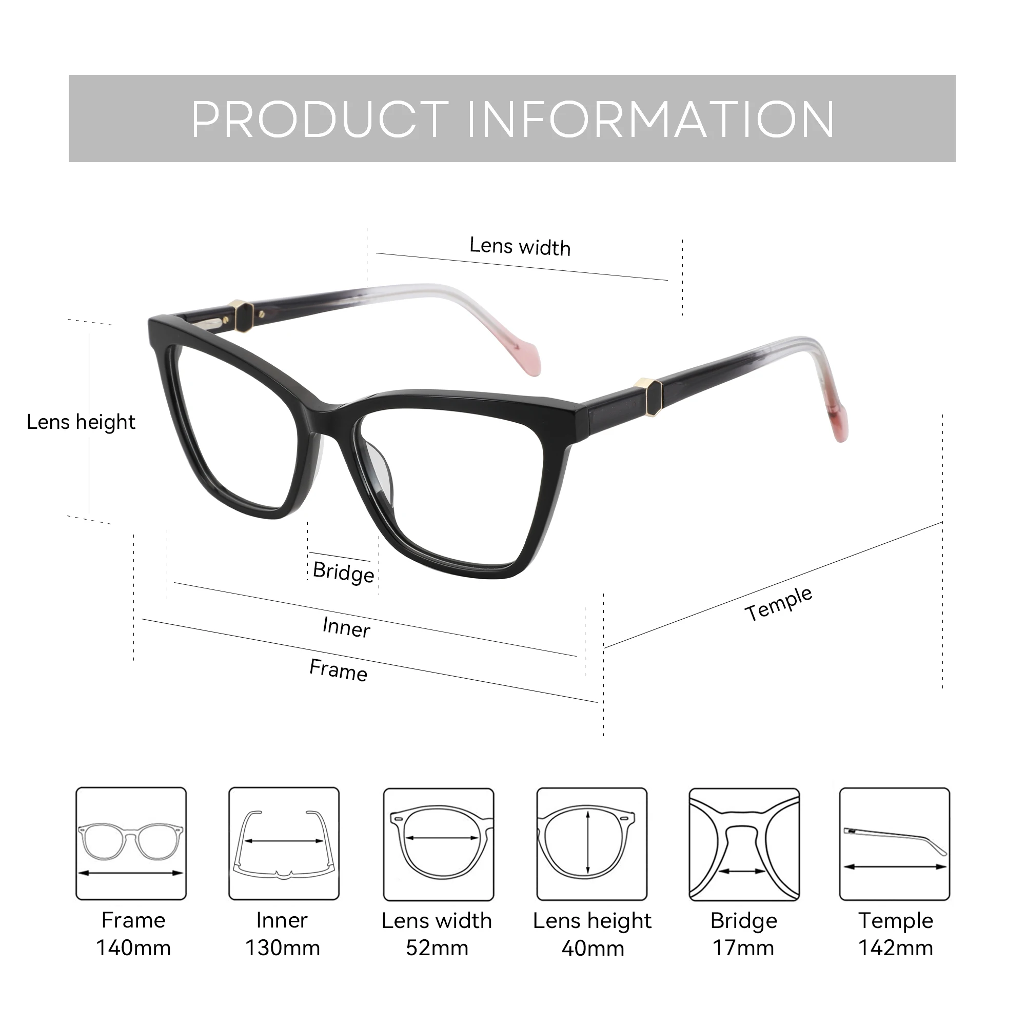 ZENOTTIC (taglia M) 2025 Occhiali da vista a farfalla moda Donna Occhiali da vista ottici quadrati in acetato fatti a mano 4