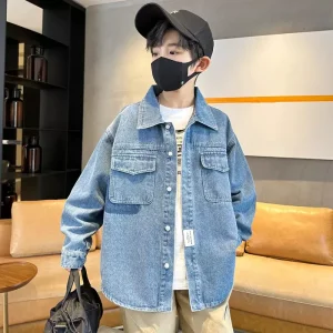 Giacca da ragazzo in denim Bambini Primavera Colletto rovesciato Cappotti Camicia moda per adolescenti Capispalla casual per bambini autunnali Nuovi vestiti per bambini 1