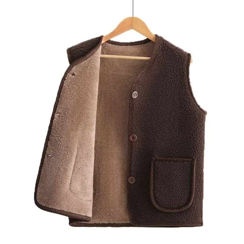 Giacca in pelliccia di agnello Giacca ispessita floccata Capispalla caldo per donna Autunno Inverno Vestibilità regolare senza maniche Cappotto in cotone 5