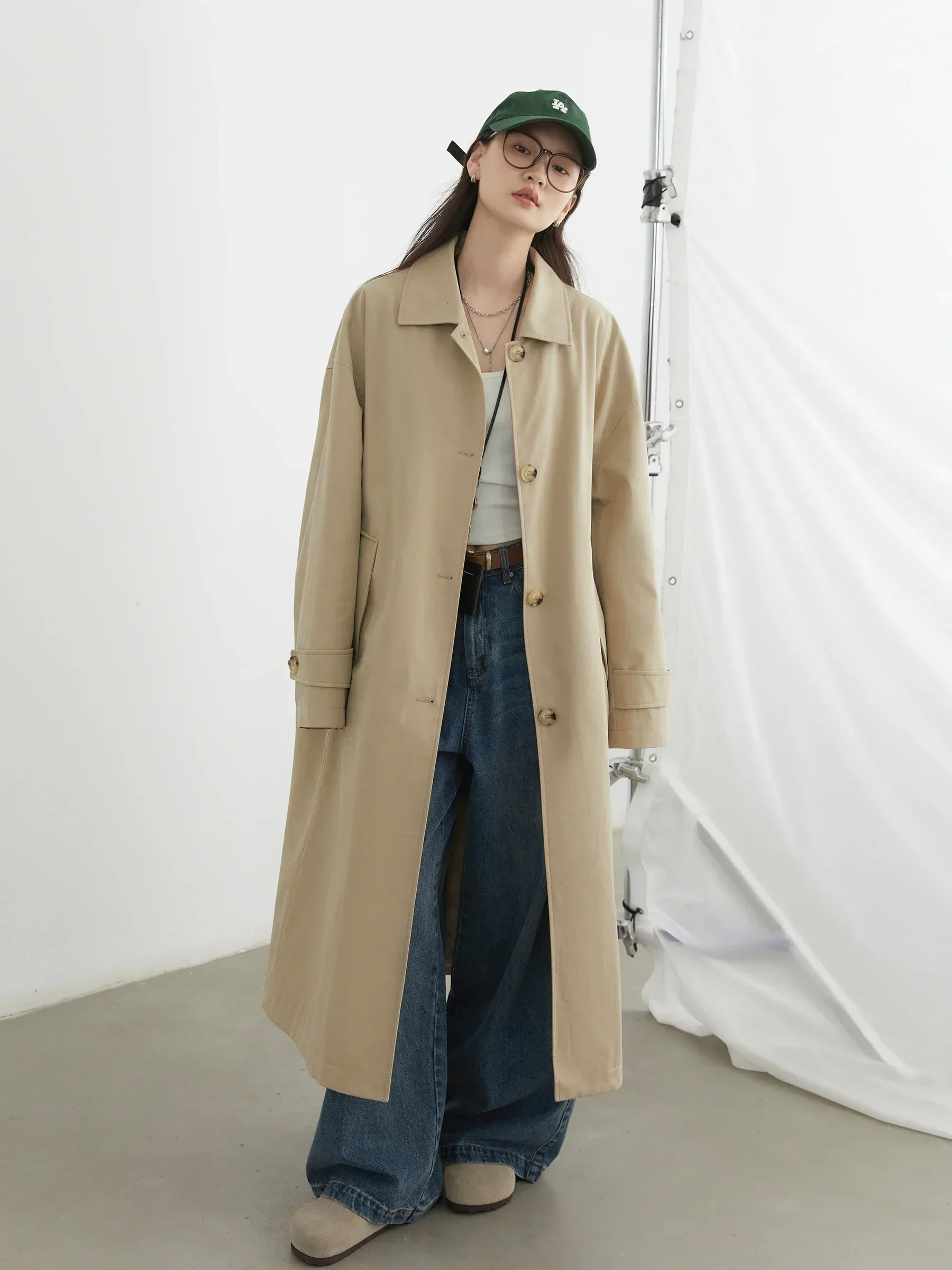 CHIC VEN Trench lungo da donna Allentato Casual Nuovo monopetto con clip in cotone Giacca a vento da donna Cappotto da donna Autunno Inverno 2024 2