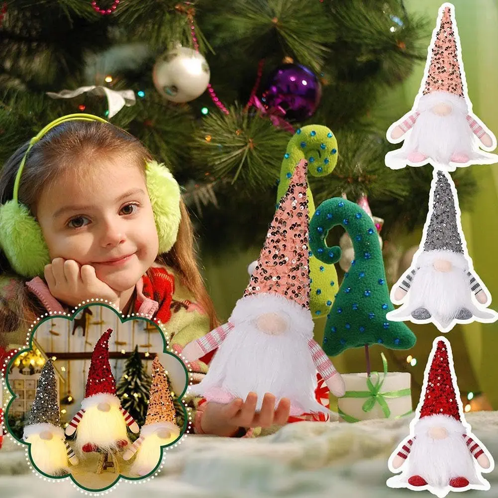 Decorazione gnomo di natale illuminata, Tomte svedese scandinavo fatto a mano, figurina di elfo di babbo natale bambola senza volto decorazione natalizia da tavolo 6